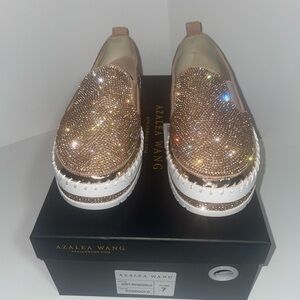 Azalea Wang Rosé Gold Embellished Slip-On Sneakers